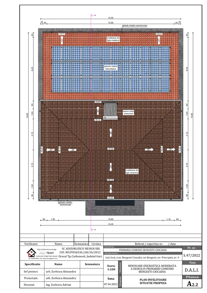 Renovare energetică moderată a sediului Primăriei comunei Bengești-Ciocadia — Plan învelitoare — propus