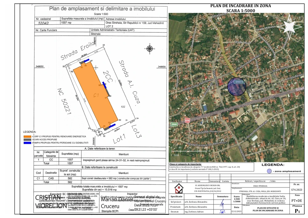 Reabilitarea moderată a imobilului sediu administrativ, situat în strada A.I.Cuza nr.1A, oraș Strehaia, județul Mehedinți, în vederea îmbunătățirii furnizării de servicii publice — Plan de situație