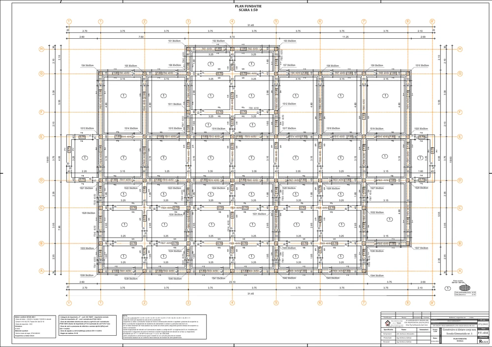 Construire și dotare corp nou Școala Gimnazială nr. 1 — Plan fundații — corpul școlii