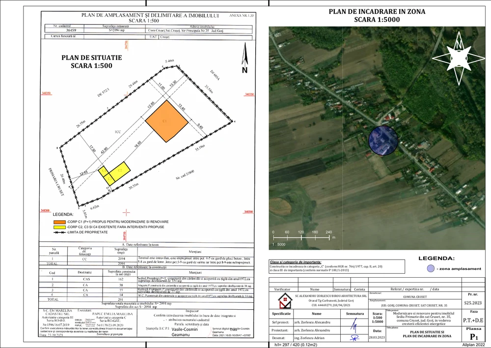 Modernizare și renovare pentru imobilul Sediu Primărie din sat Crușeț nr.35, comuna Crușeț, județul Gorj, în vederea creșterii eficienței energetice — Plan de situație