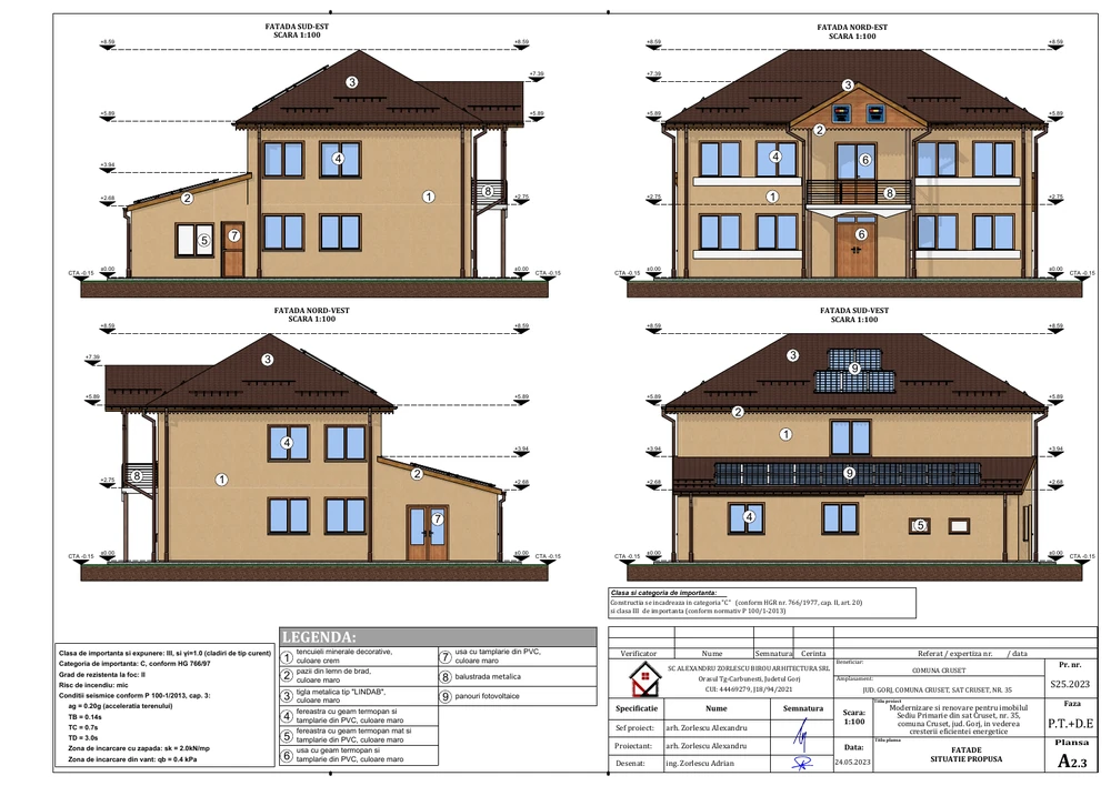 Modernizare și renovare pentru imobilul Sediu Primărie din sat Crușeț nr.35, comuna Crușeț, județul Gorj, în vederea creșterii eficienței energetice — Fațade — inclusiv accesul principal