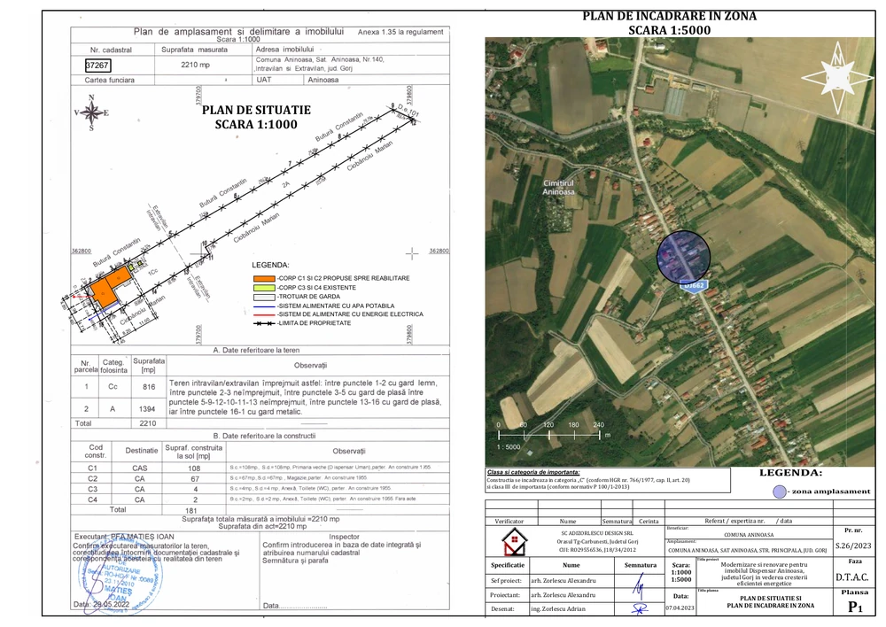Modernizare și renovare pentru imobilul Dispensar Uman din comuna Aninoasa, sat Aninoasa nr.140, județul Gorj, în vederea creșterii eficienței energetice — Plan de situație
