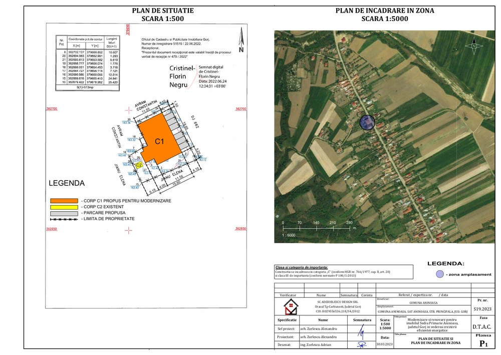 Modernizare și renovare pentru imobilul Sediu Primărie Aninoasa, județul Gorj, în vederea creșterii eficienței energetice — Plan de situație