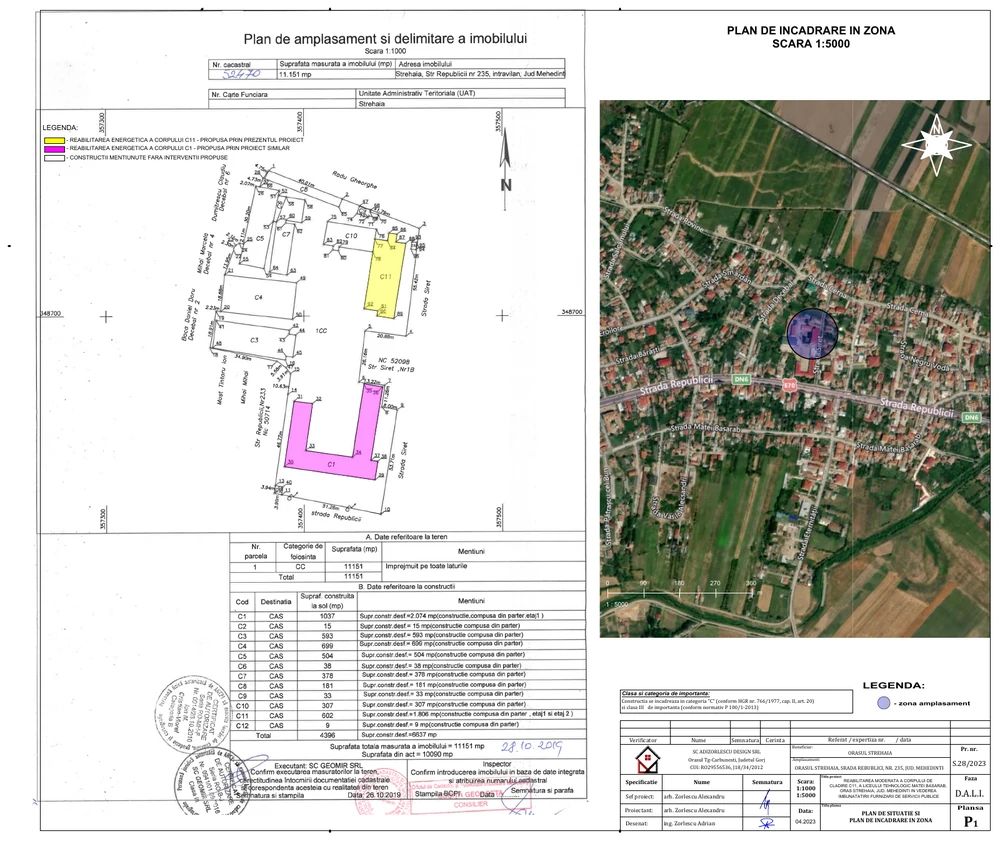 Reabilitarea moderată a corpului de clădire C11 al Liceului Tehnologic „Matei Basarab”, oraș Strehaia, județul Mehedinți, în vederea îmbunătățirii furnizării de servicii publice — Plan de situație și încadrare — corp C11