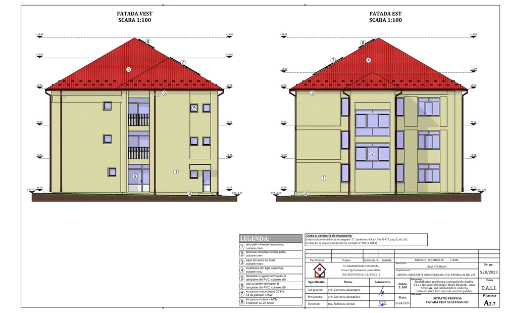 Reabilitarea moderată a corpului de clădire C11 al Liceului Tehnologic „Matei Basarab”, oraș Strehaia, județul Mehedinți, în vederea îmbunătățirii furnizării de servicii publice — Fațade vest și est — accesul de la capete