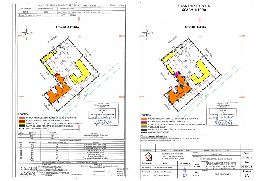 Modernizare și renovare pentru imobilul școala din localitatea Câlnic, județul Gorj, în vederea creșterii eficienței energetice — Plan de situație — existent și propus