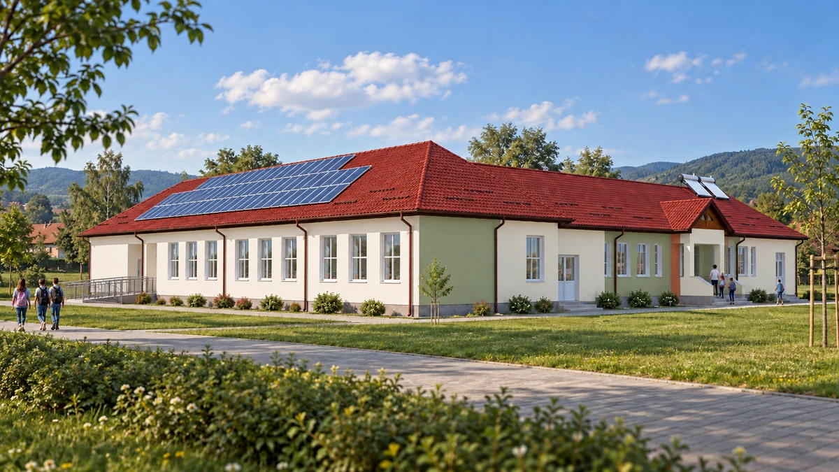 Modernizare și renovare pentru imobilul școala din localitatea Câlnic, județul Gorj, în vederea creșterii eficienței energetice — randare 1