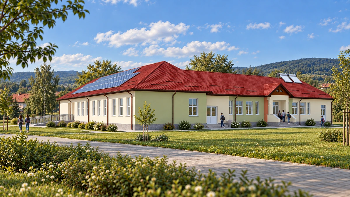 Modernizare și renovare pentru imobilul școala din localitatea Câlnic, județul Gorj, în vederea creșterii eficienței energetice — randare 2