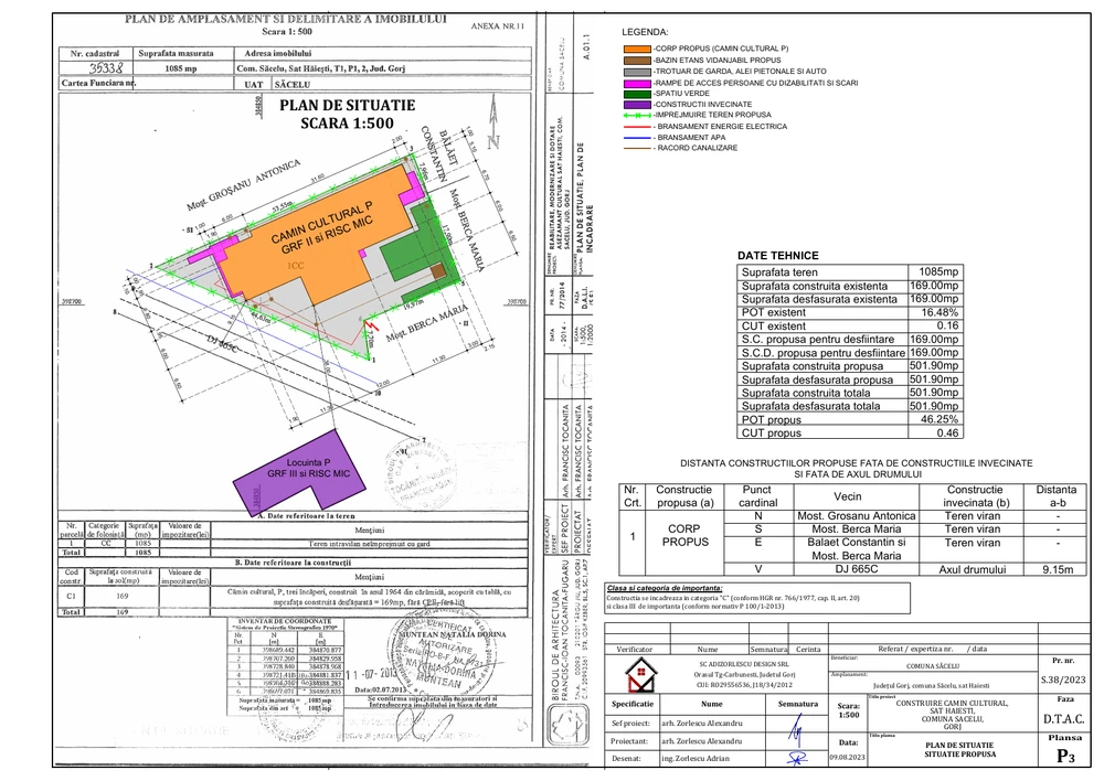 Construire cămin cultural, sat Hăiești, comuna Săcelu, Gorj — Plan de situație — propus