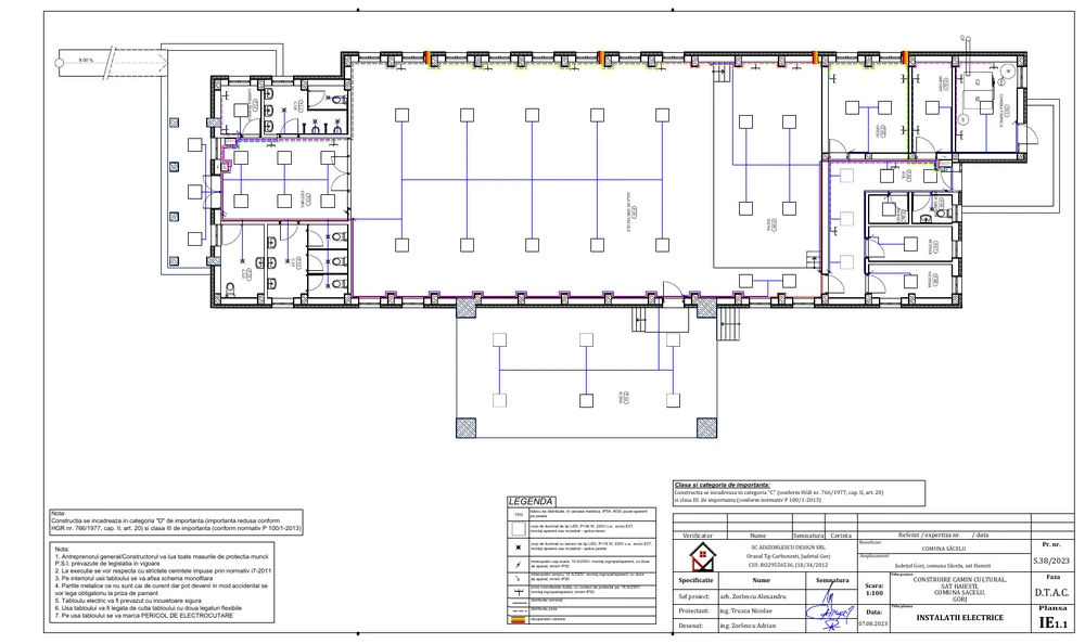 Construire cămin cultural, sat Hăiești, comuna Săcelu, Gorj — Instalații electrice — parter
