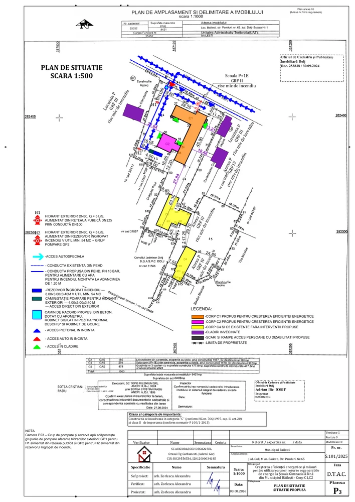 Creșterea eficienței energetice și măsuri pentru utilizarea unor resurse regenerabile de energie la Școala Gimnazială Nr.1 din municipiul Băilești — corpuri C1,C2 — Plan de situație
