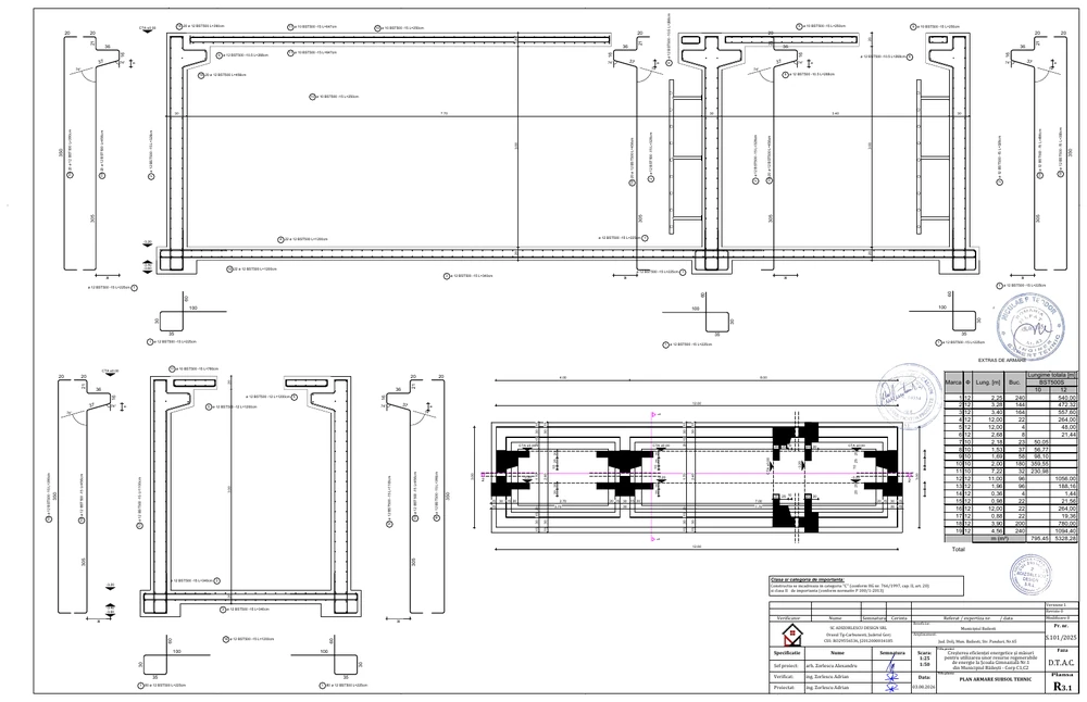 Creșterea eficienței energetice și măsuri pentru utilizarea unor resurse regenerabile de energie la Școala Gimnazială Nr.1 din municipiul Băilești — corpuri C1,C2 — Plan fundații și armare — subsol tehnic
