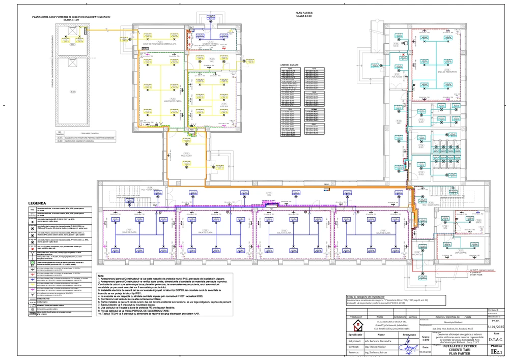 Creșterea eficienței energetice și măsuri pentru utilizarea unor resurse regenerabile de energie la Școala Gimnazială Nr.1 din municipiul Băilești — corpuri C1,C2 — Instalații electrice — parter