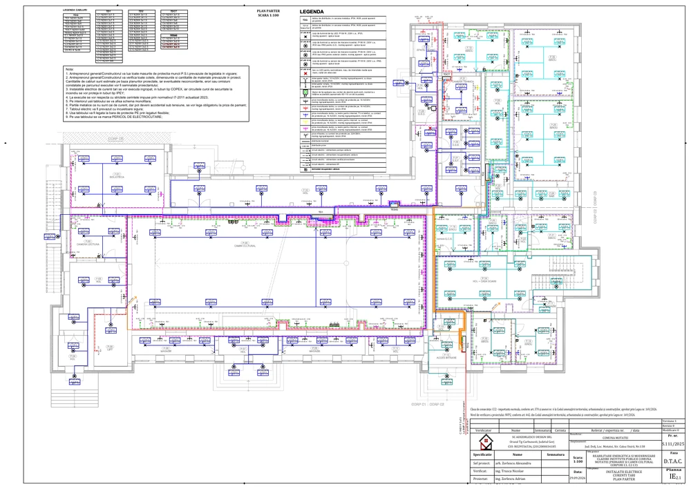 Reabilitare energetică și modernizare clădiri instituții publice comuna Moțăței (primărie și cămin cultural — corpuri C1, C2, C3) — Instalații electrice — curenți tari, parter