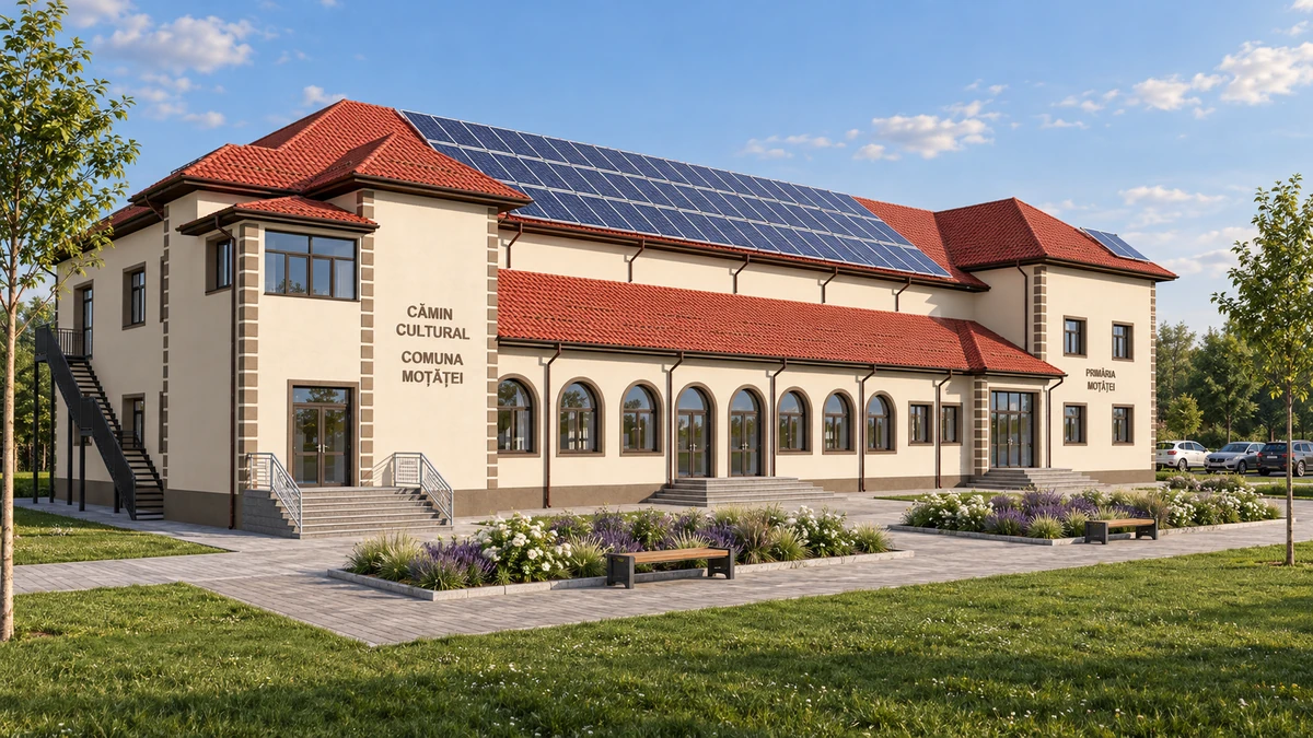 Reabilitare energetică și modernizare clădiri instituții publice comuna Moțăței (primărie și cămin cultural — corpuri C1, C2, C3) — randare 1