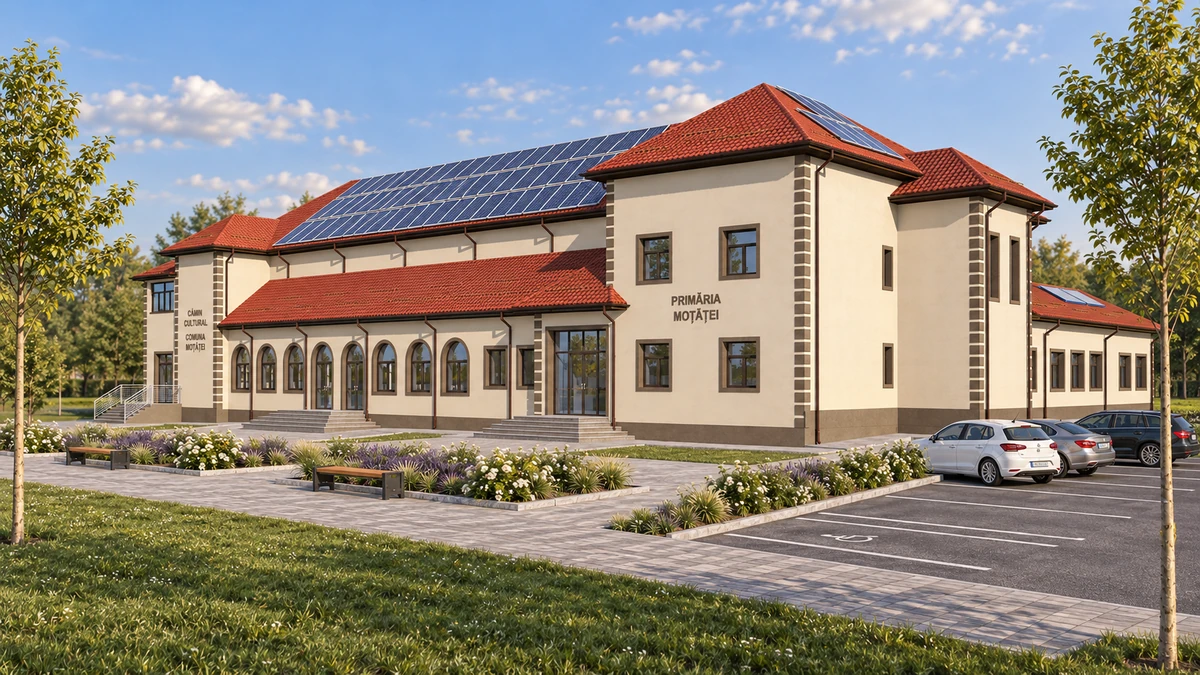 Reabilitare energetică și modernizare clădiri instituții publice comuna Moțăței (primărie și cămin cultural — corpuri C1, C2, C3) — randare 2