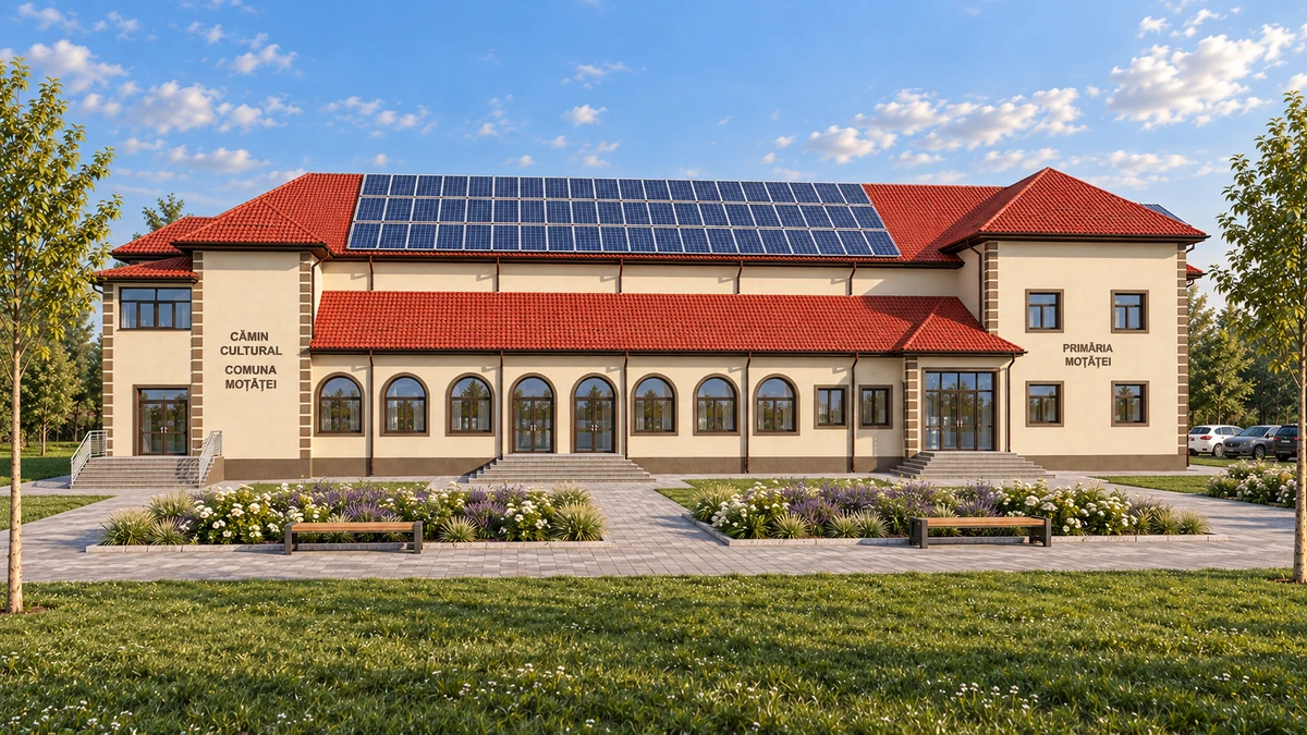 Reabilitare energetică și modernizare clădiri instituții publice comuna Moțăței (primărie și cămin cultural — corpuri C1, C2, C3) — randare 3