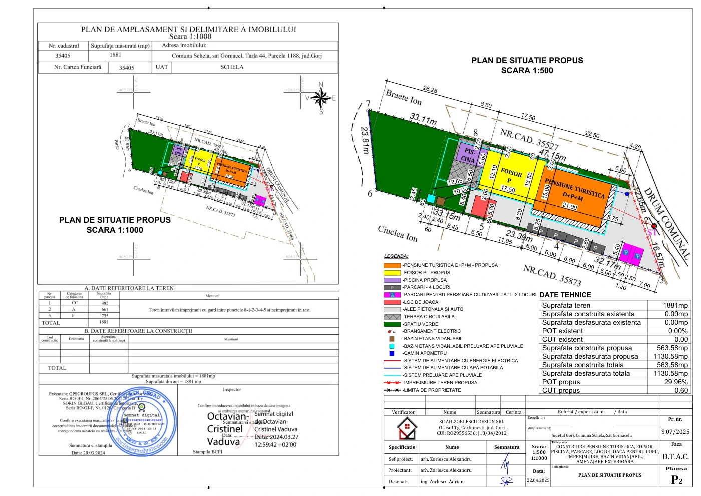 Construire pensiune turistică, foișor, piscină, parcare, loc de joacă pentru copii, împrejmuire, bazin vidanjabil, amenajare exterioară — Plan de situație