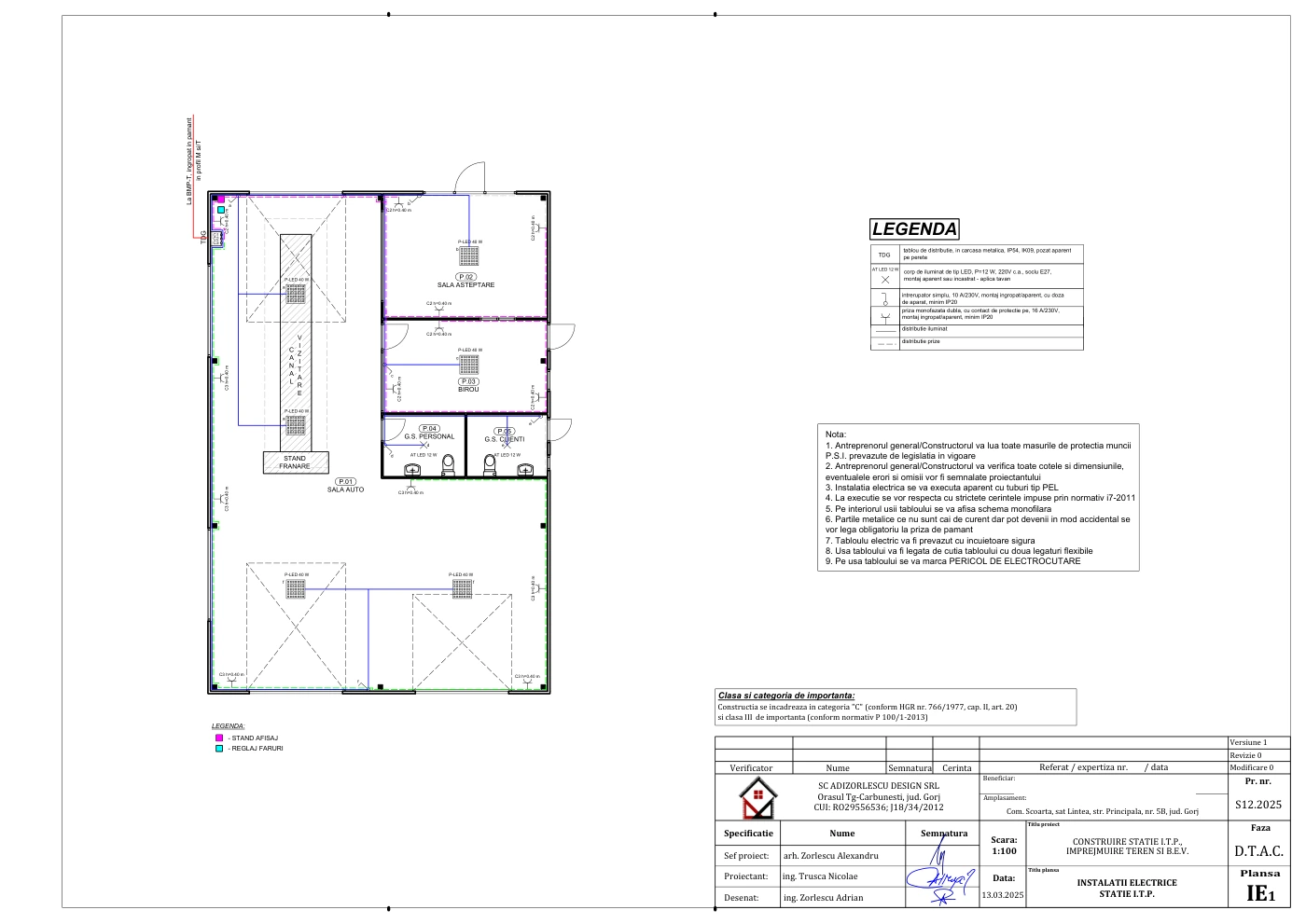 Construire stație I.T.P., împrejmuire teren și B.E.V. — Instalații electrice — parter