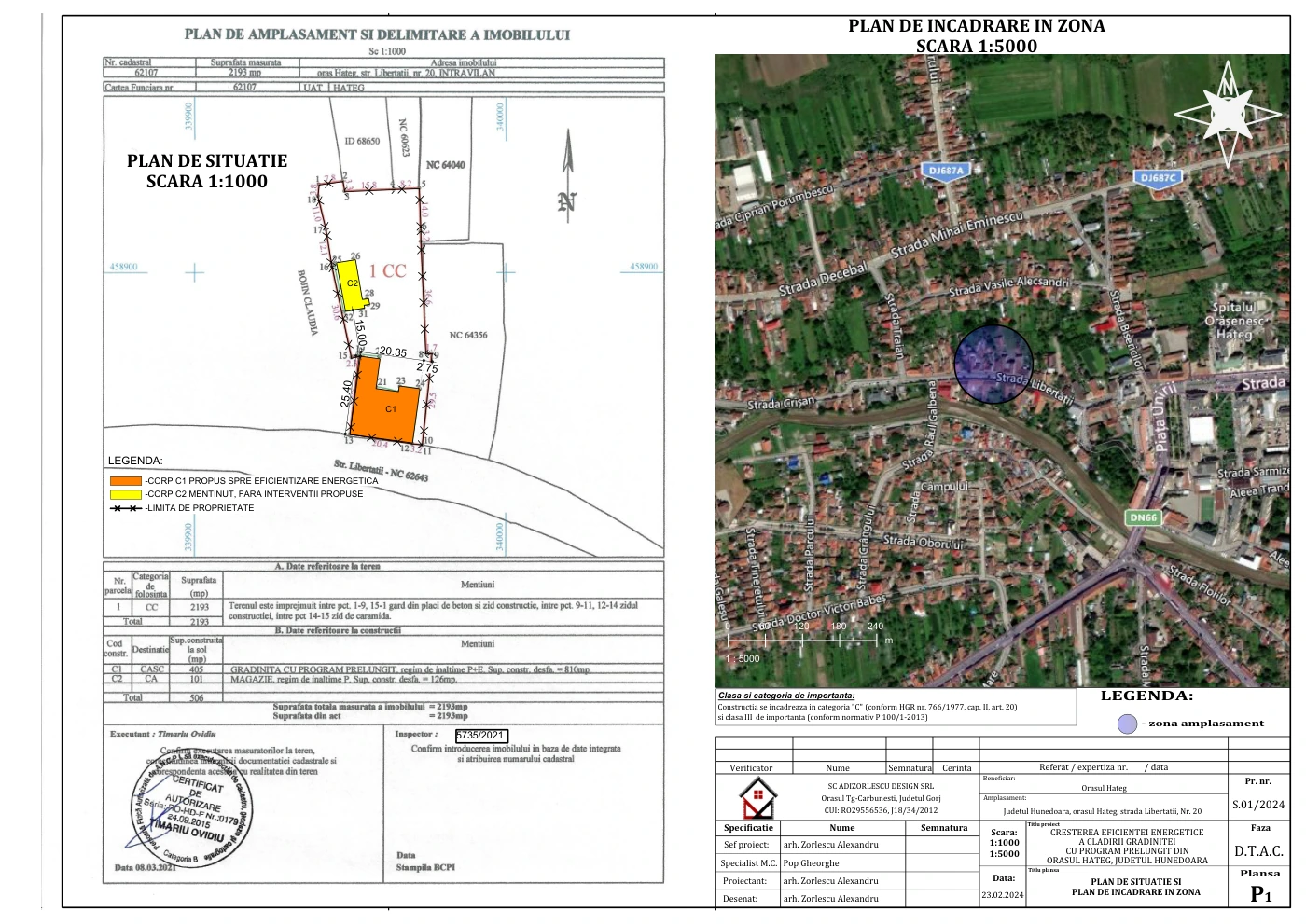 Creșterea eficienței energetice a clădirii grădiniței cu program prelungit din orașul Hațeg, județul Hunedoara — Plan de situație și încadrare în zonă