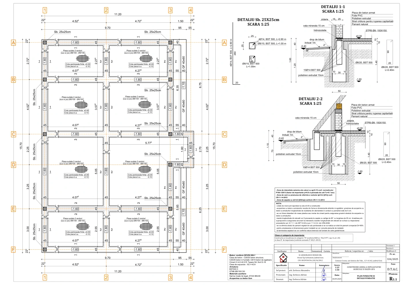 Construire anexă a exploatației agricole și bazin apă — Plan fundații — anexă