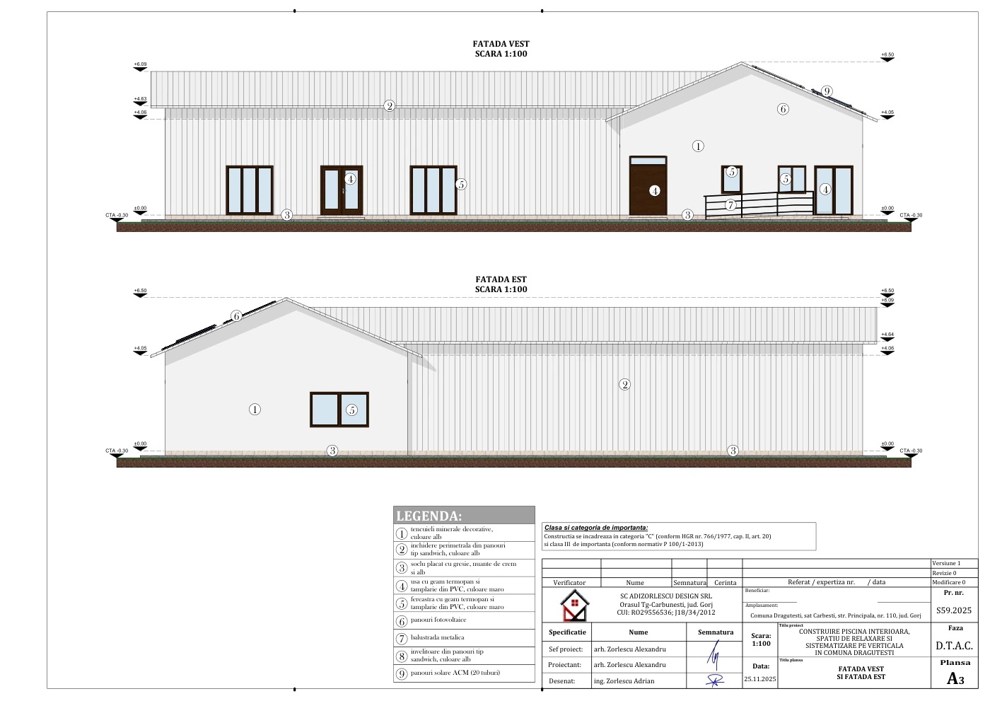 Construire piscină interioară, spațiu de relaxare și sistematizare pe verticală în comuna Drăguțești — Fațade est și vest, inclusiv accesul principal
