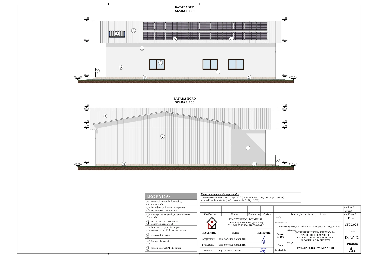 Construire piscină interioară, spațiu de relaxare și sistematizare pe verticală în comuna Drăguțești — Fațade sud și nord