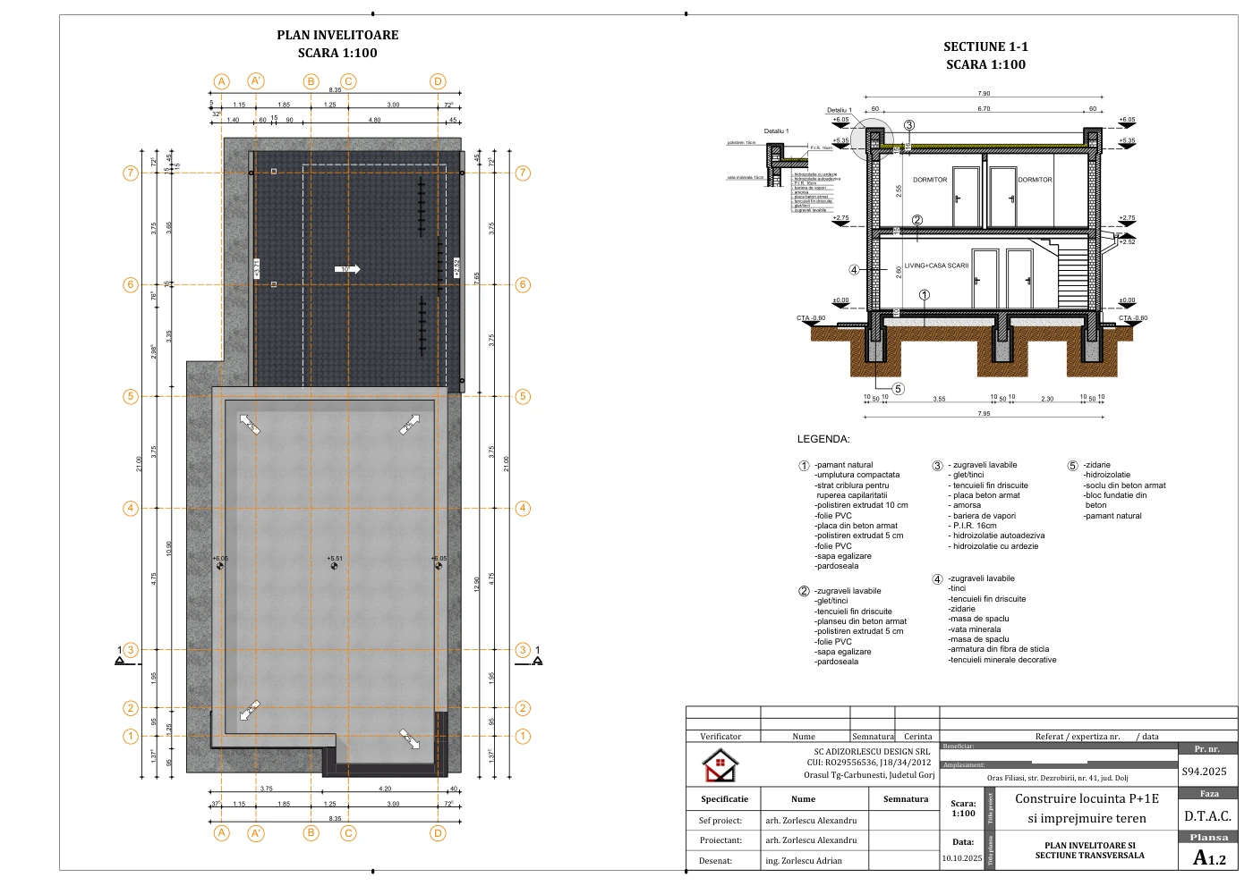 Construire locuință P+1 și împrejmuire teren — Plan învelitoare și secțiune