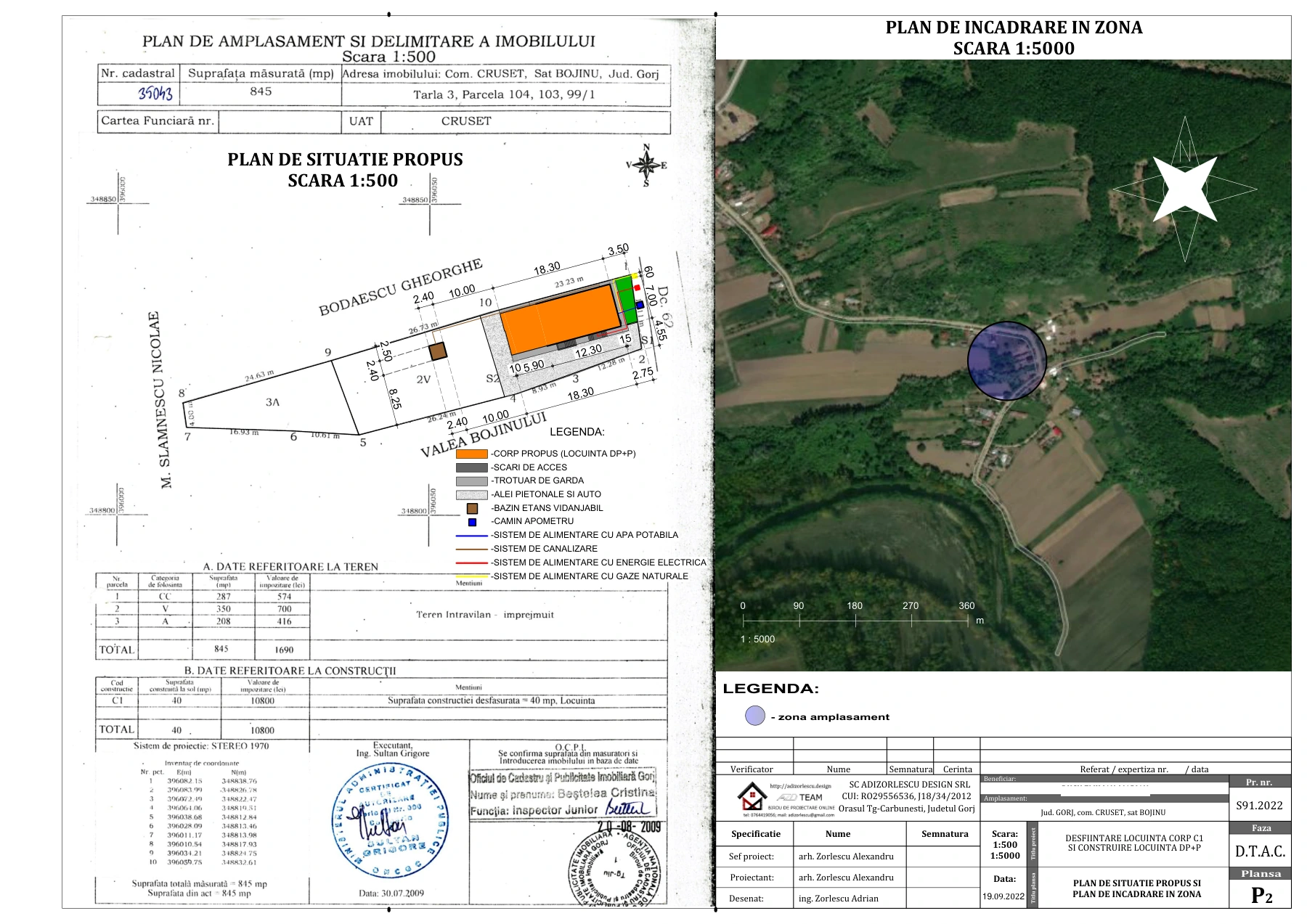 Desființare locuință corp C1 și construire locuință Dp+P — Plan de situație propus și încadrare în zonă