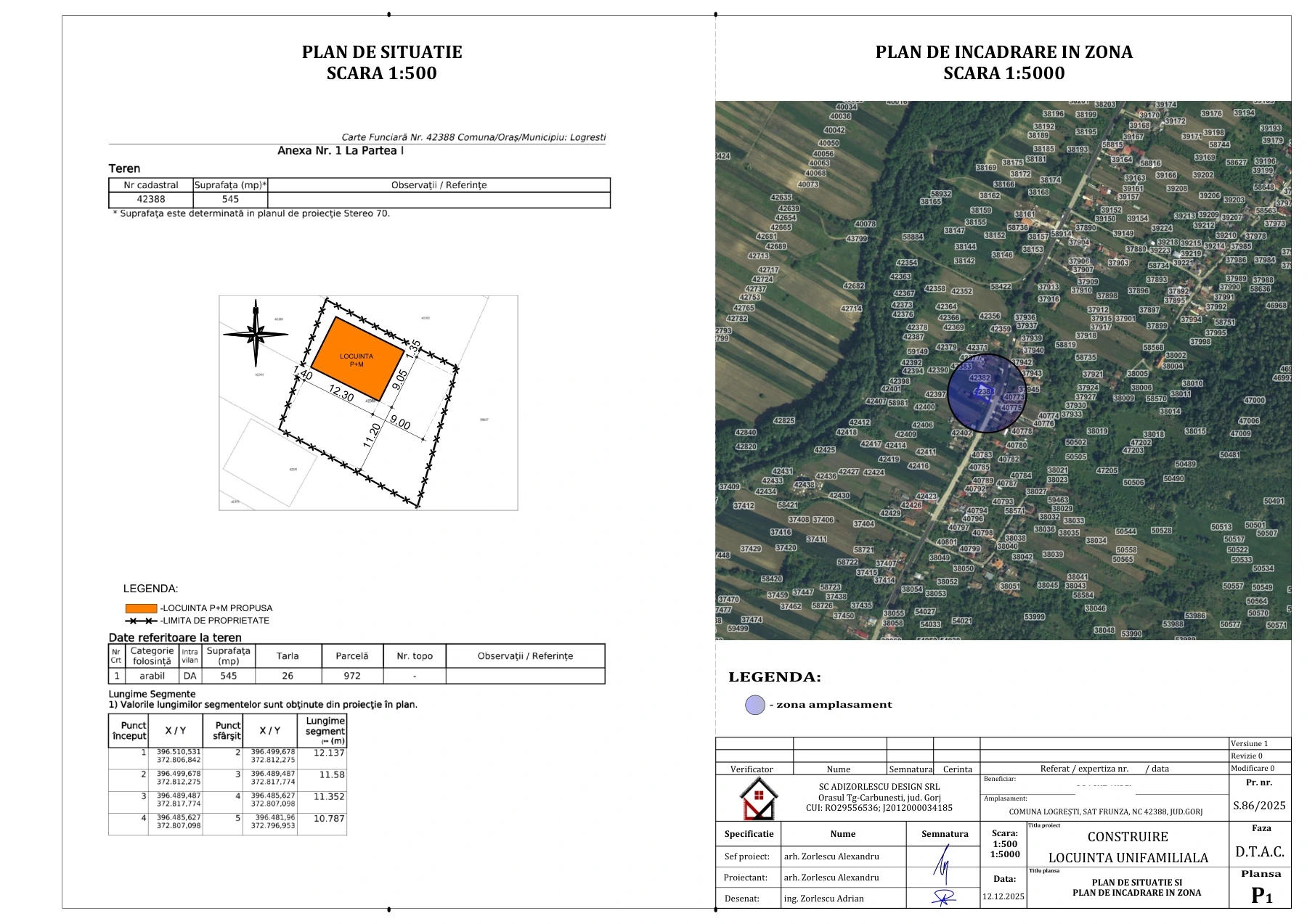Construire locuință unifamilială — Plan de situație și încadrare în zonă