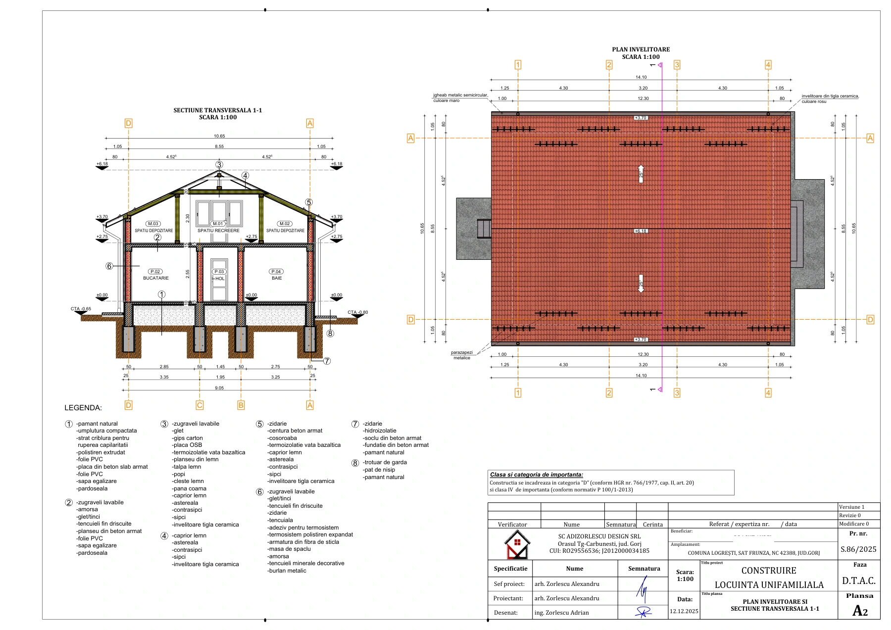 Construire locuință unifamilială — Plan învelitoare și secțiune