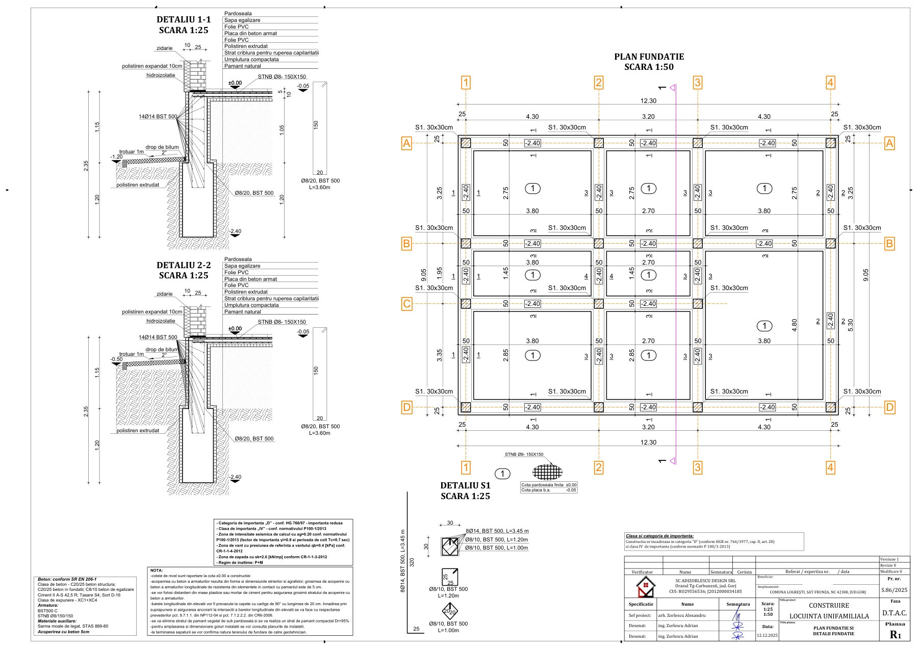 Construire locuință unifamilială — Plan fundații și detalii