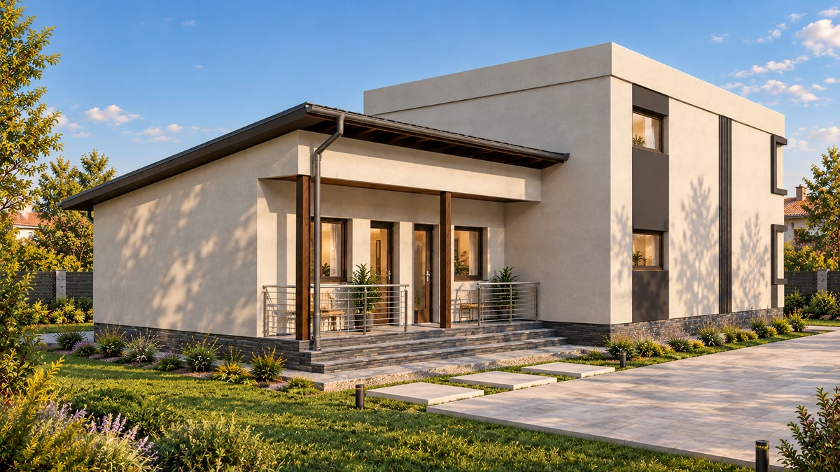 Casă contemporană cu balcon și volume orizontale — randare 5
