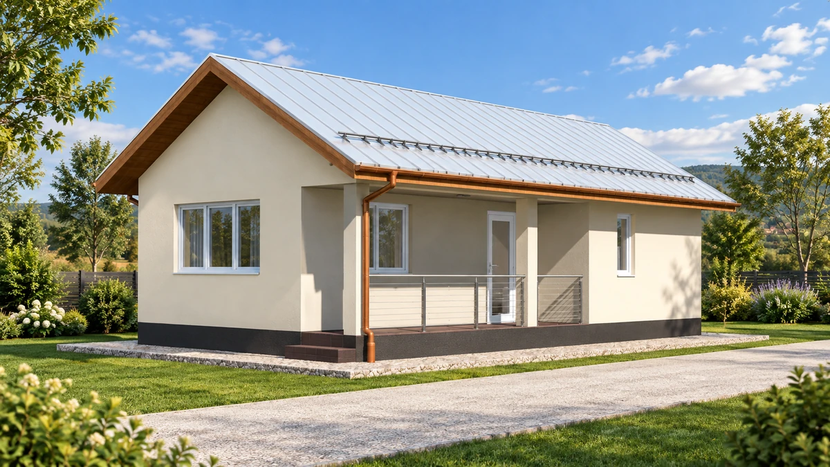 Casă compactă cu pridvor acoperit — randare 6