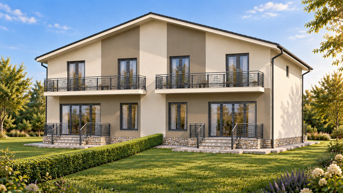 Locuință duplex cu terase și balcoane spre grădină — randare 2