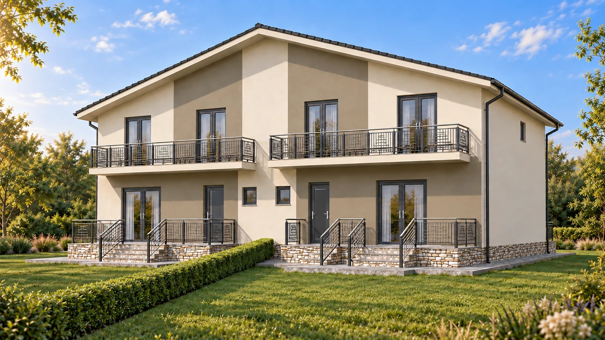 Locuință duplex cu terase și balcoane spre grădină — randare 3