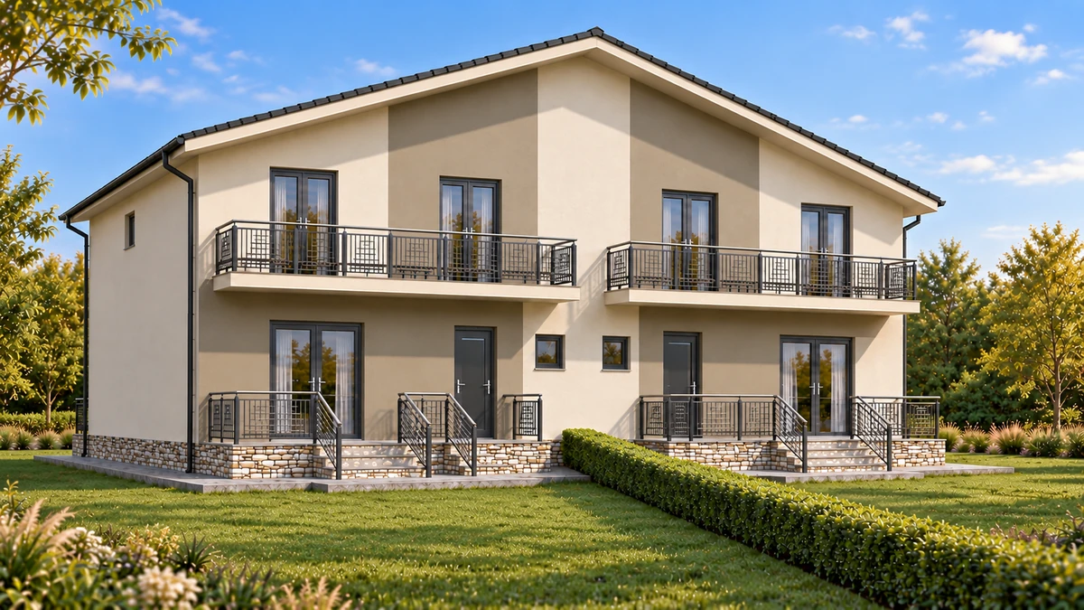 Locuință duplex cu terase și balcoane spre grădină — randare 4
