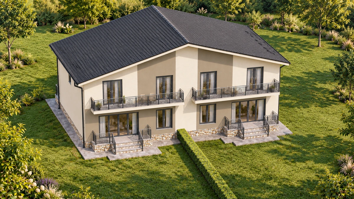 Locuință duplex cu terase și balcoane spre grădină — randare 5
