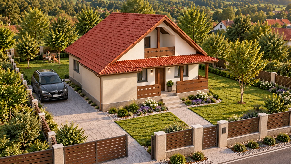 Casă cu pridvor din lemn și balcon în fronton — randare 6