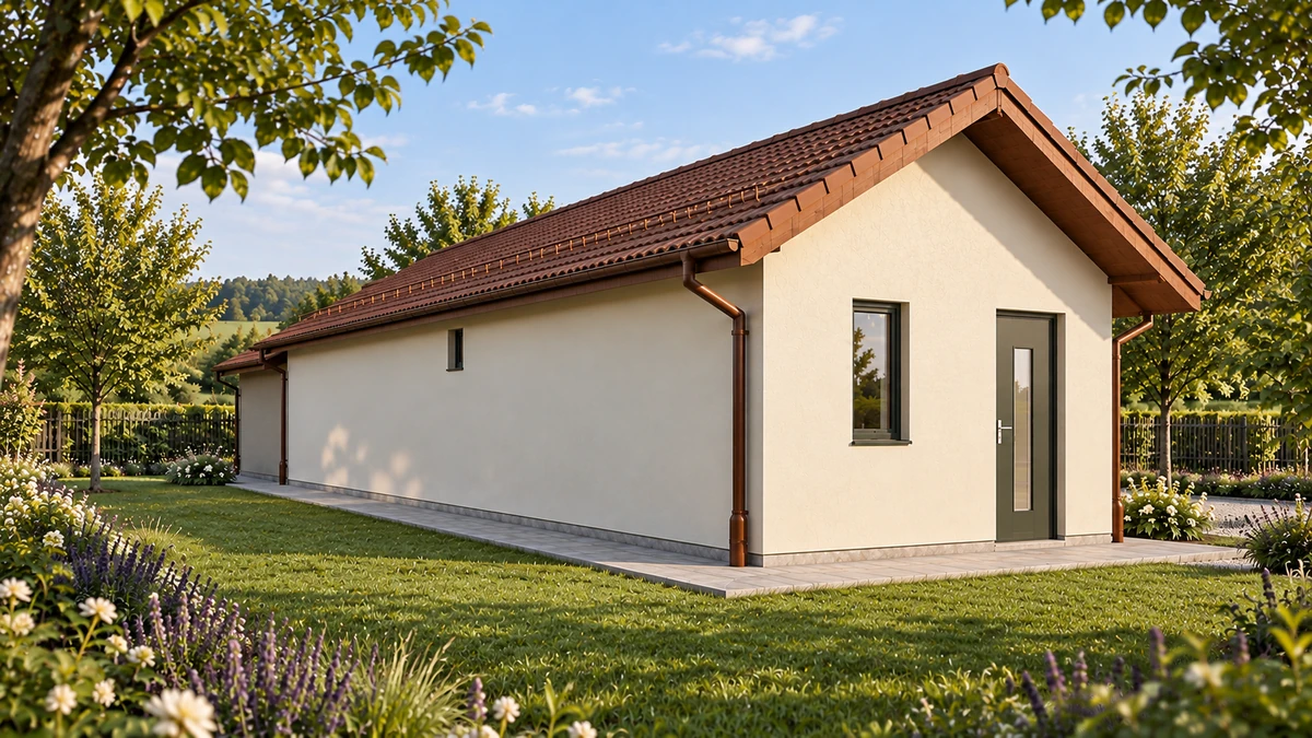 Anexă cu acoperiș în două ape și acces lateral — randare 5