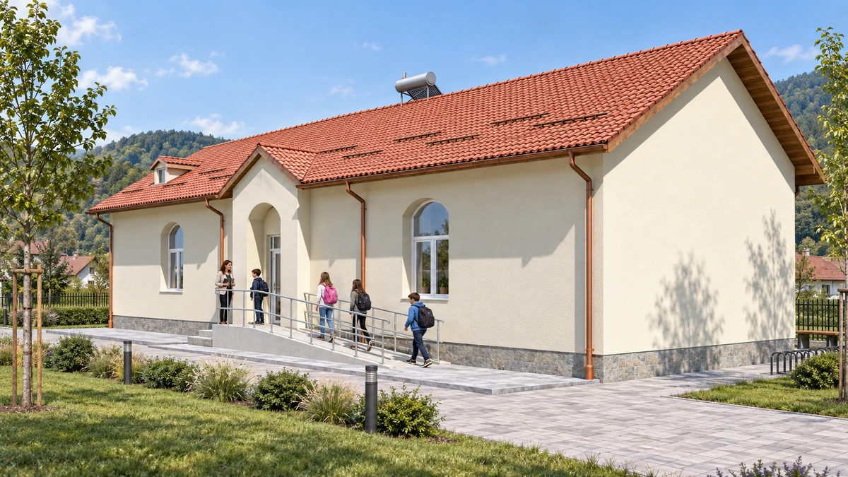 Modernizare și renovare pentru imobilul Școală Primară din sat Crușeț nr.2, comuna Crușeț, județul Gorj, în vederea creșterii eficienței energetice — randare 4