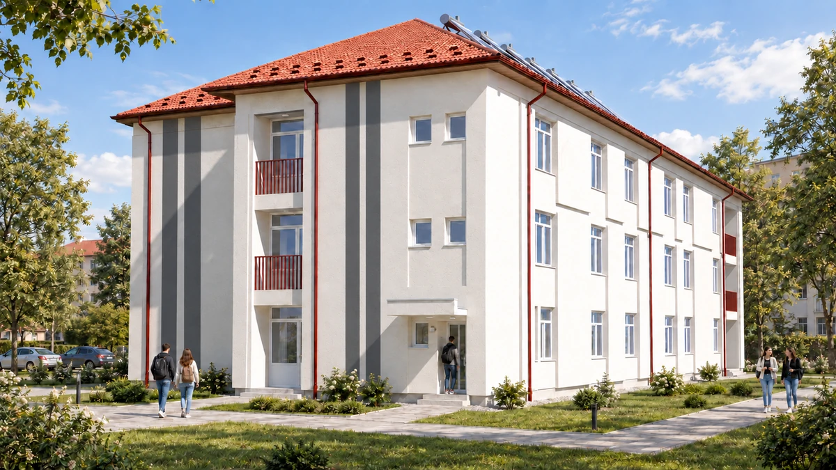 Reabilitarea moderată a corpului de clădire C11 al Liceului Tehnologic „Matei Basarab”, oraș Strehaia, județul Mehedinți, în vederea îmbunătățirii furnizării de servicii publice — randare 1