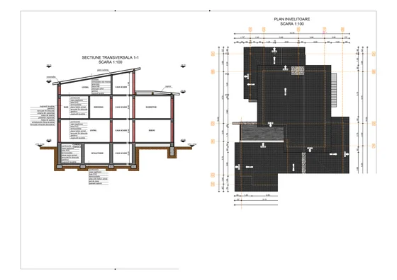 Casă cu piatră naturală și lemn masiv — secțiune și învelitoare